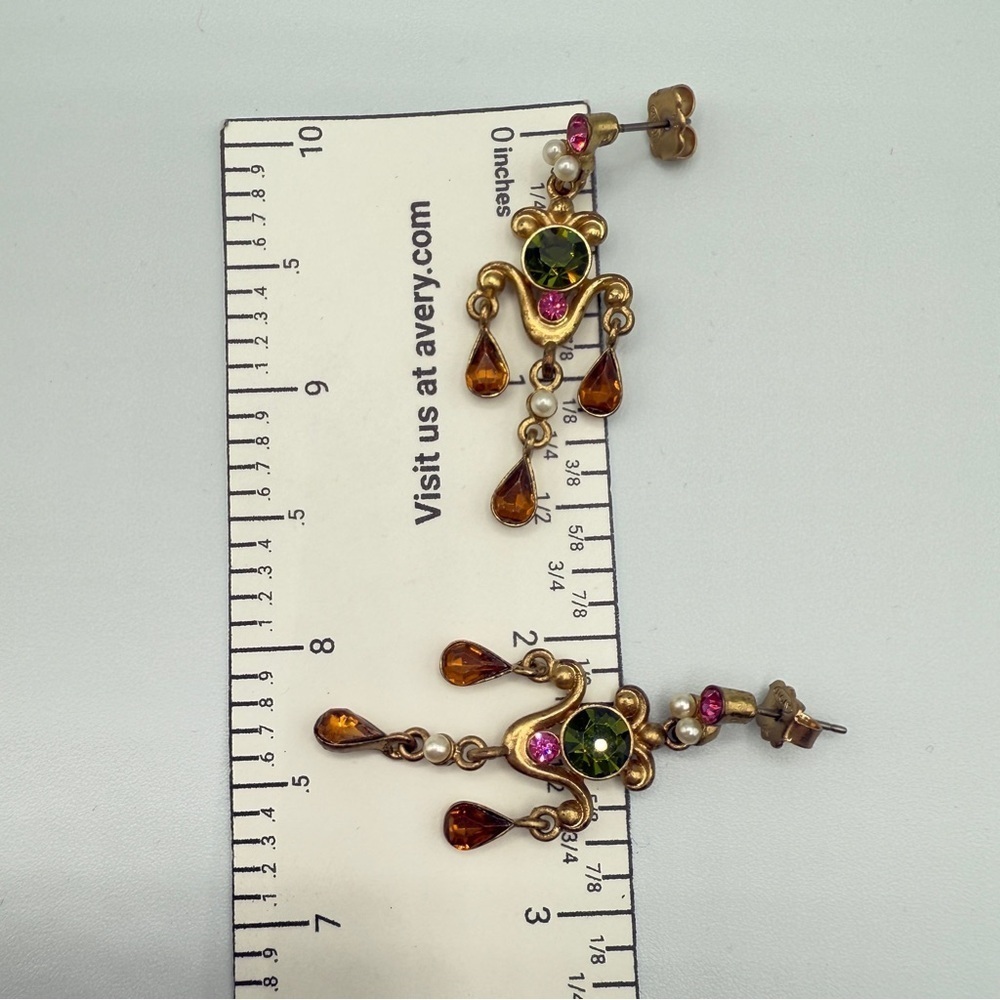 Avon Vintage Bronzy Gold and Green Floral Dangle Earrings - Picture 4 of 12